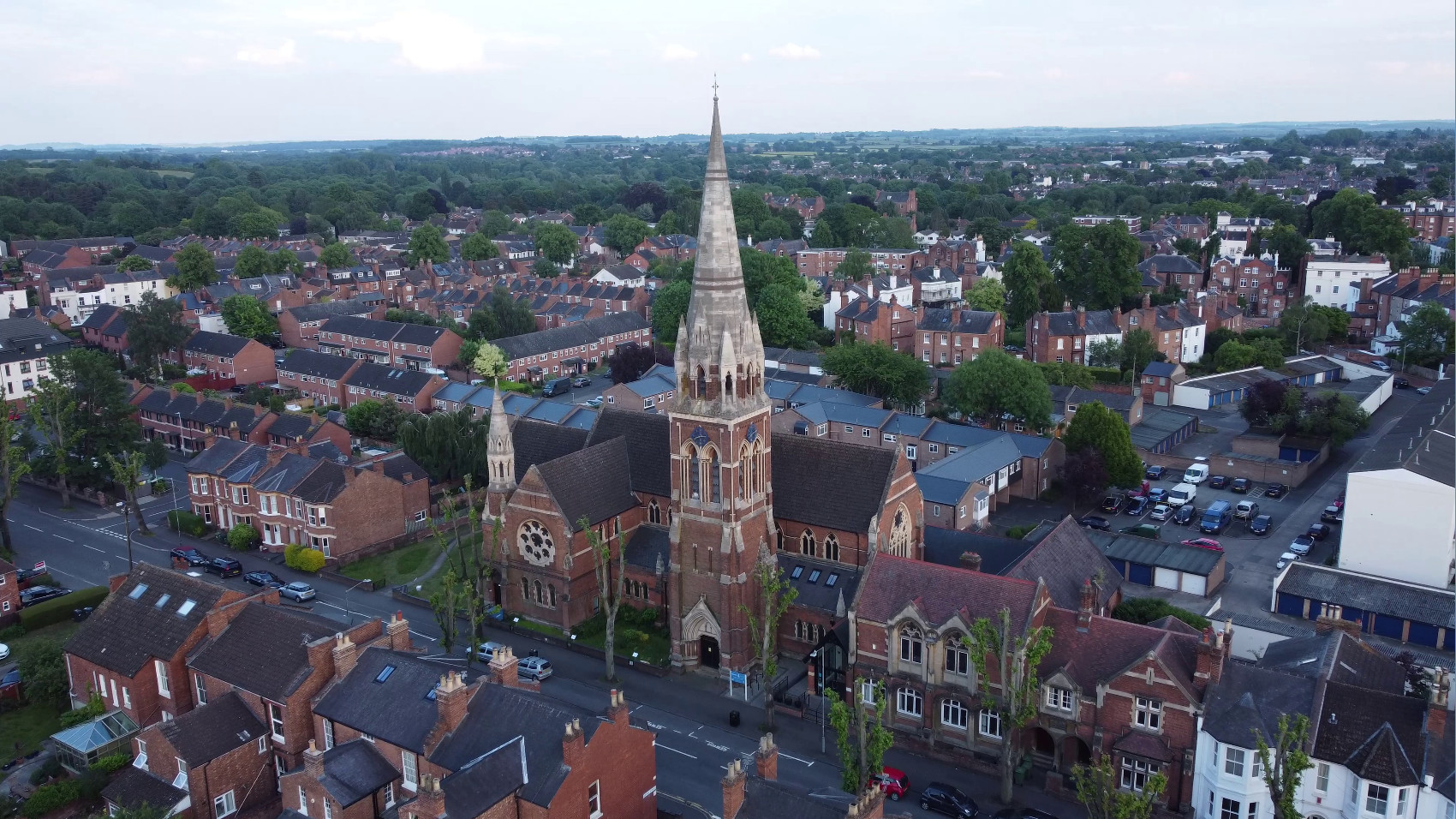 Aerial view of St Paul's Church and surrounding buildings