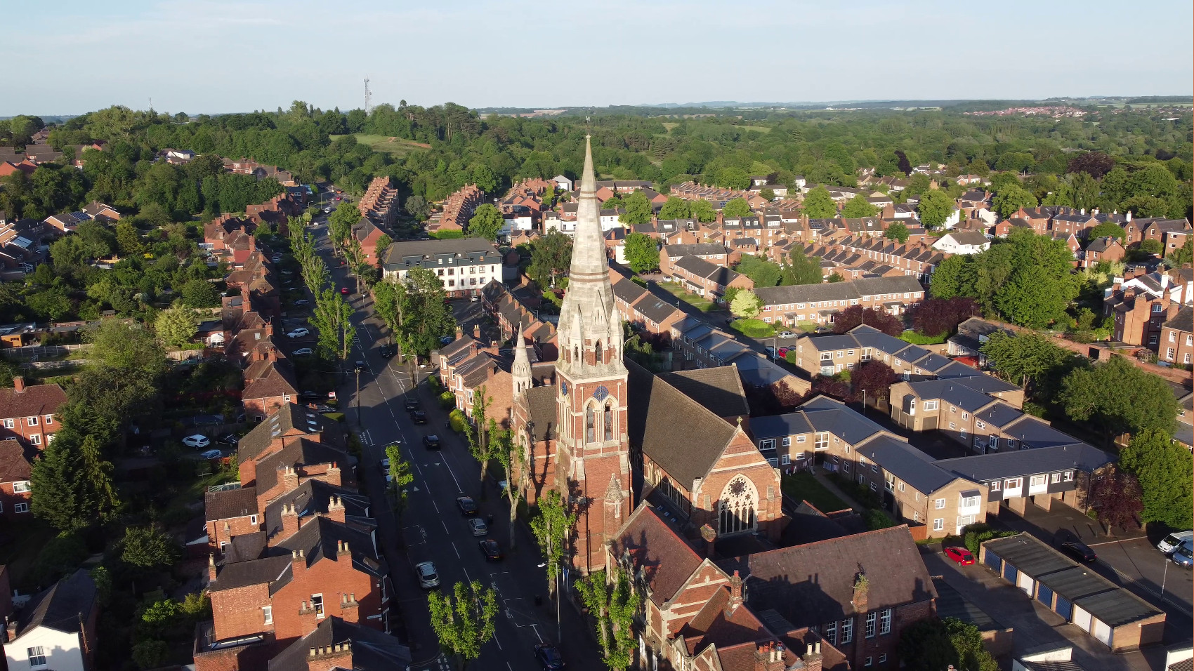 Aerial view of St Paul's Church and surrounding buildings